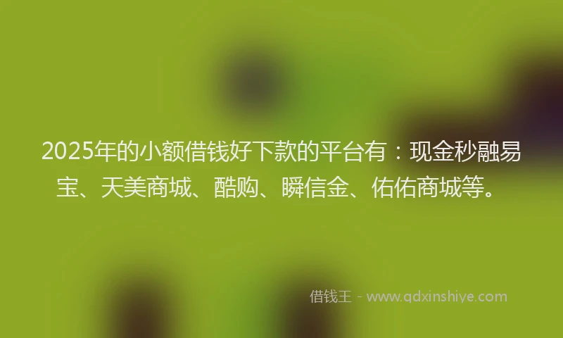 2025年的小额借钱好下款的平台有：现金秒融易宝、天美商城、酷购、瞬信金、佑佑商城等。