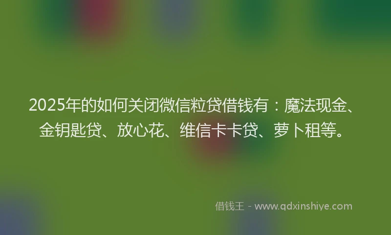 2025年的如何关闭微信粒贷借钱有：魔法现金、金钥匙贷、放心花、维信卡卡贷、萝卜租等。