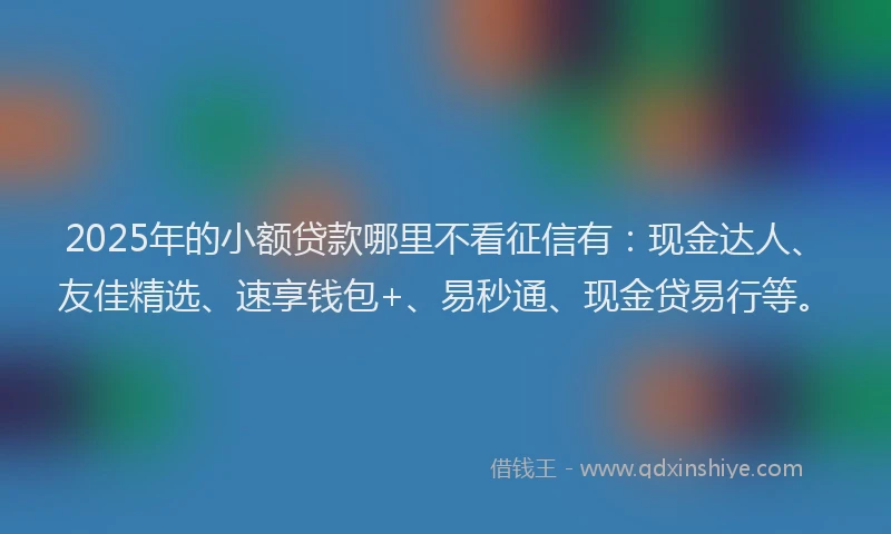 2025年的小额贷款哪里不看征信有：现金达人、友佳精选、速享钱包+、易秒通、现金贷易行等。