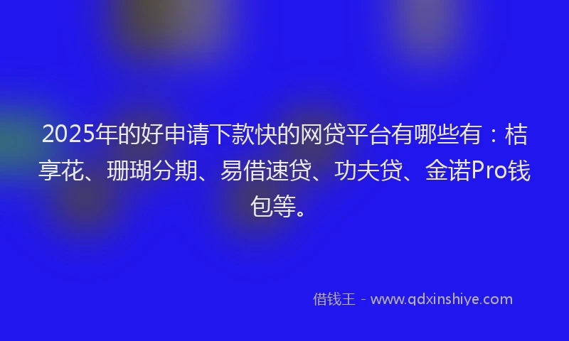 2025年的好申请下款快的网贷平台有哪些有:桔享花、珊瑚分期、易借速贷、功夫贷、金诺Pro钱包等。