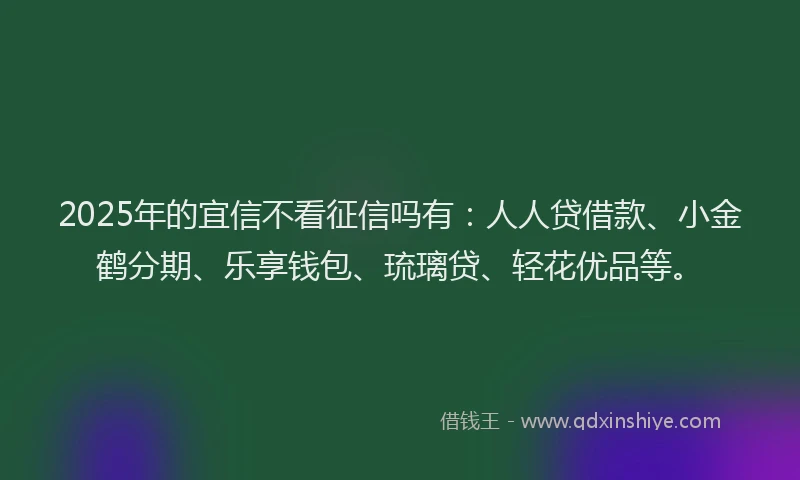 2025年的宜信不看征信吗有：人人贷借款、小金鹤分期、乐享钱包、琉璃贷、轻花优品等。