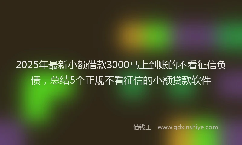 2025年最新小额借款3000马上到账的不看征信负债，总结5个正规不看征信的小额贷款软件