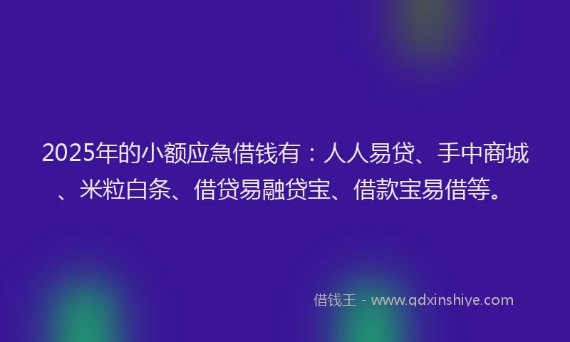 2025年的小额应急借钱有：人人易贷、手中商城、米粒白条、借贷易融贷宝、借款宝易借等。