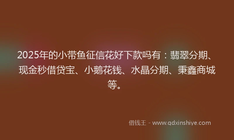2025年的小带鱼征信花好下款吗有：翡翠分期、现金秒借贷宝、小鹅花钱、水晶分期、秉鑫商城等。