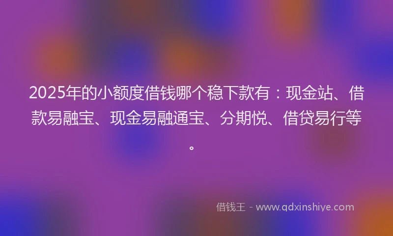 2025年的小额度借钱哪个稳下款有：现金站、借款易融宝、现金易融通宝、分期悦、借贷易行等。