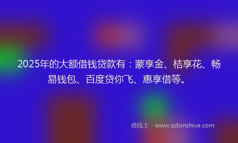 2025年的大额借钱贷款有：蒙享金、桔享花、畅易钱包、百度贷你飞、惠享借等。