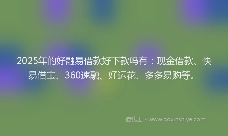 2025年的好融易借款好下款吗有：现金借款、快易借宝、360速融、好运花、多多易购等。