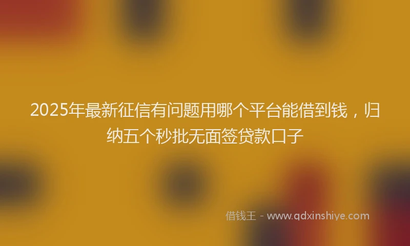 2025年最新征信有问题用哪个平台能借到钱，归纳五个秒批无面签贷款口子
