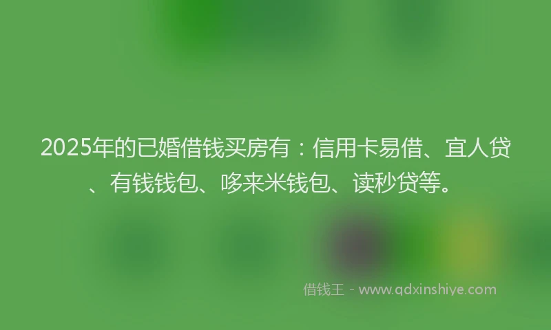 2025年的已婚借钱买房有：信用卡易借、宜人贷、有钱钱包、哆来米钱包、读秒贷等。