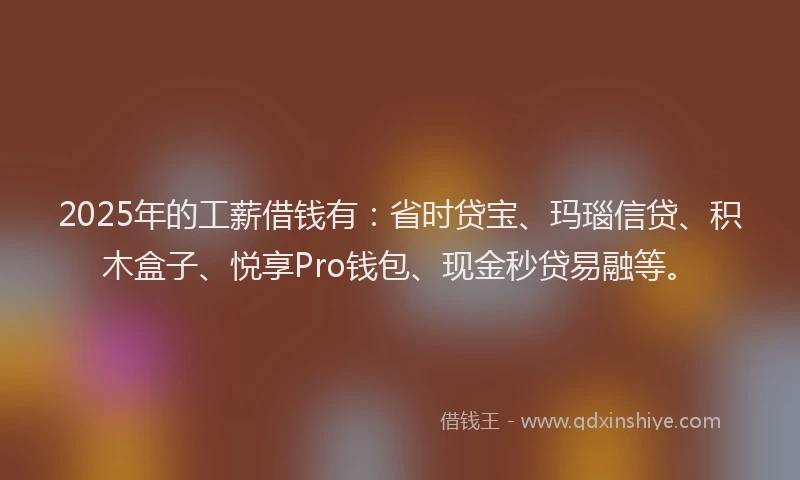 2025年的工薪借钱有：省时贷宝、玛瑙信贷、积木盒子、悦享Pro钱包、现金秒贷易融等。