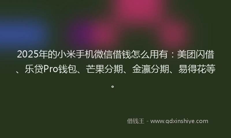 2025年的小米手机微信借钱怎么用有：美团闪借、乐贷Pro钱包、芒果分期、金瀛分期、易得花等。