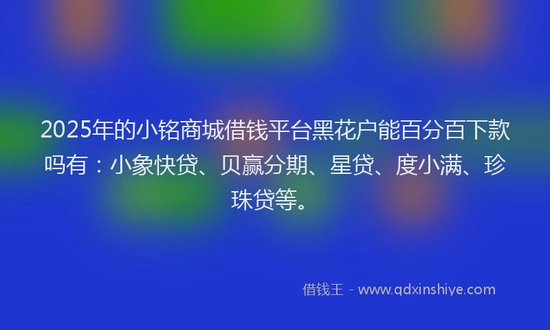 2025年的小铭商城借钱平台黑花户能百分百下款吗有：小象快贷、贝赢分期、星贷、度小满、珍珠贷等。