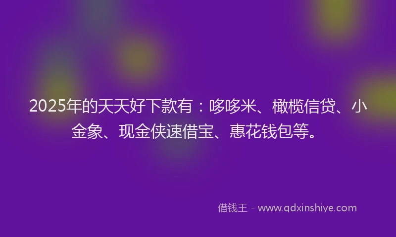 2025年的天天好下款有：哆哆米、橄榄信贷、小金象、现金侠速借宝、惠花钱包等。