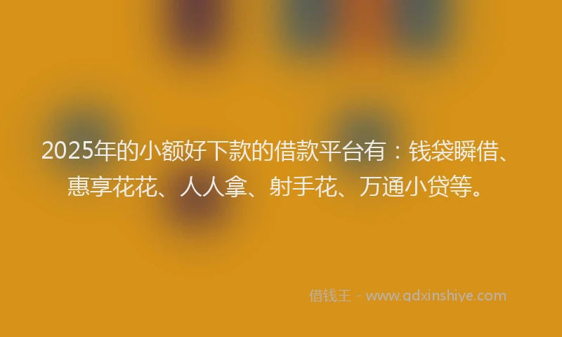 2025年的小额好下款的借款平台有：钱袋瞬借、惠享花花、人人拿、射手花、万通小贷等。