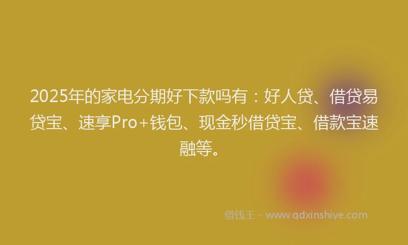 2025年的家电分期好下款吗有：好人贷、借贷易贷宝、速享Pro+钱包、现金秒借贷宝、借款宝速融等。