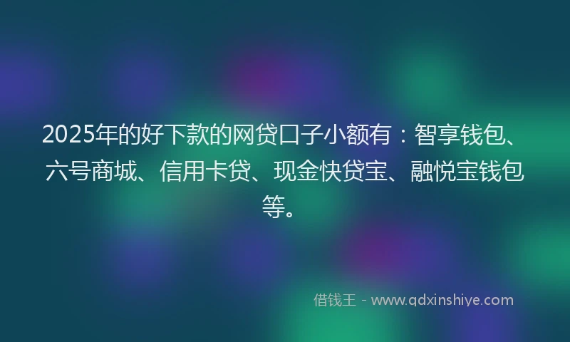 2025年的好下款的网贷口子小额有：智享钱包、六号商城、信用卡贷、现金快贷宝、融悦宝钱包等。
