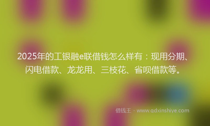 2025年的工银融e联借钱怎么样有：现用分期、闪电借款、龙龙用、三枝花、省呗借款等。