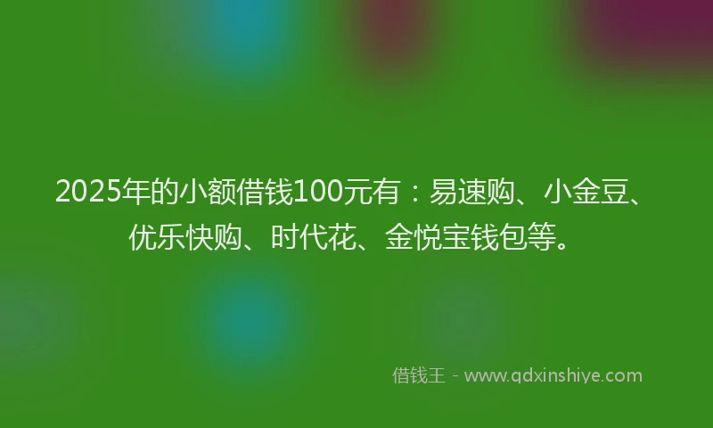 2025年的小额借钱100元有：易速购、小金豆、优乐快购、时代花、金悦宝钱包等。