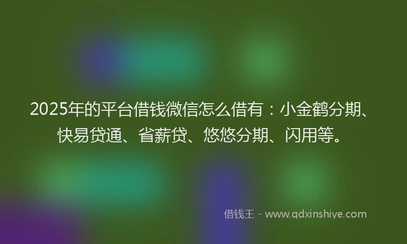 2025年的平台借钱微信怎么借有：小金鹤分期、快易贷通、省薪贷、悠悠分期、闪用等。