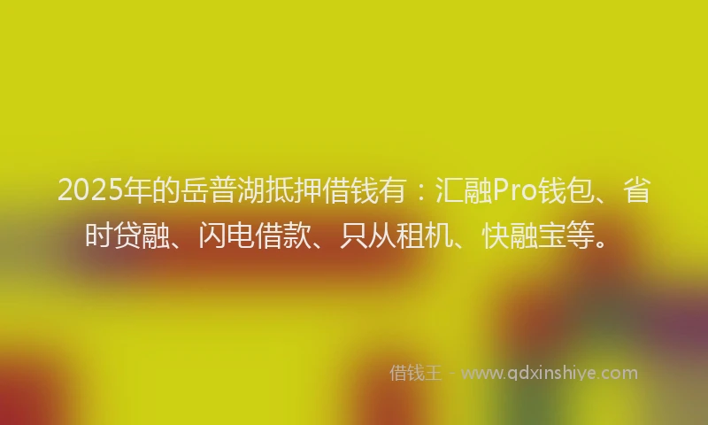 2025年的岳普湖抵押借钱有：汇融Pro钱包、省时贷融、闪电借款、只从租机、快融宝等。