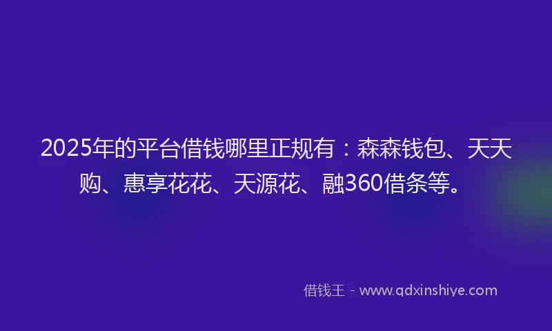 2025年的平台借钱哪里正规有：森森钱包、天天购、惠享花花、天源花、融360借条等。
