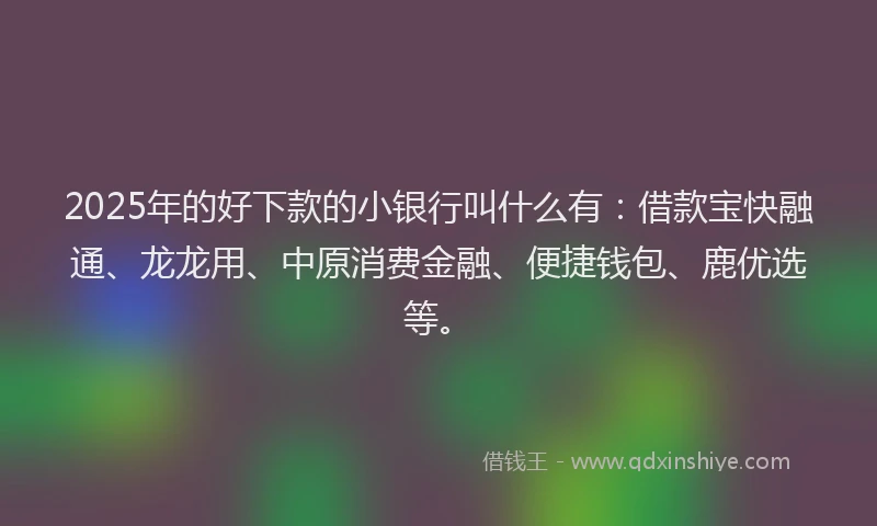 2025年的好下款的小银行叫什么有：借款宝快融通、龙龙用、中原消费金融、便捷钱包、鹿优选等。