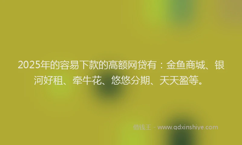 2025年的容易下款的高额网贷有：金鱼商城、银河好租、牵牛花、悠悠分期、天天盈等。