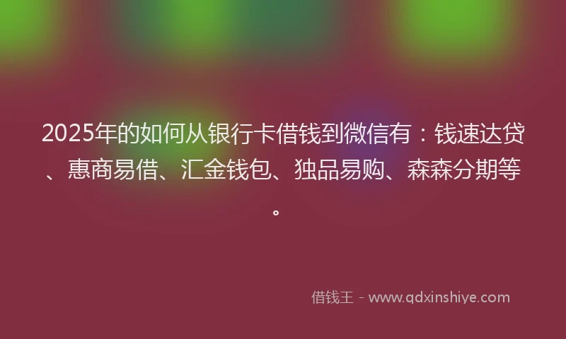 2025年的如何从银行卡借钱到微信有：钱速达贷、惠商易借、汇金钱包、独品易购、森森分期等。