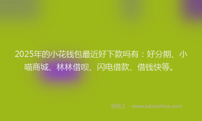 2025年的小花钱包最近好下款吗有：好分期、小喵商城、林林借呗、闪电借款、借钱快等。