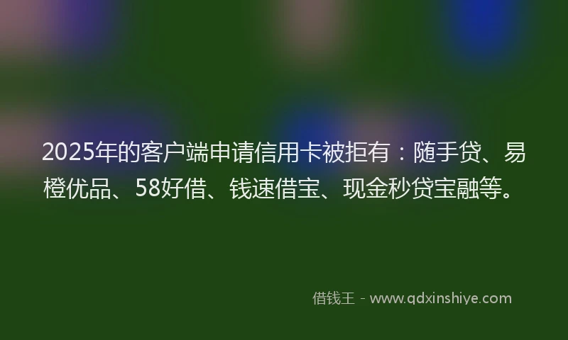 2025年的客户端申请信用卡被拒有：随手贷、易橙优品、58好借、钱速借宝、现金秒贷宝融等。