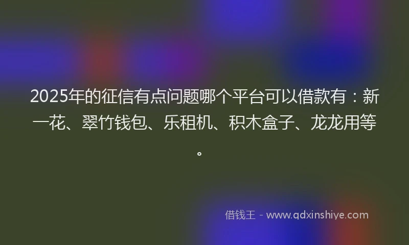 2025年的征信有点问题哪个平台可以借款有：新一花、翠竹钱包、乐租机、积木盒子、龙龙用等。