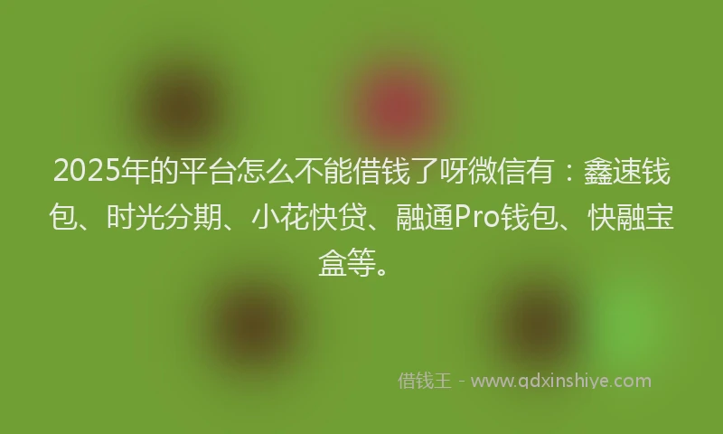 2025年的平台怎么不能借钱了呀微信有：鑫速钱包、时光分期、小花快贷、融通Pro钱包、快融宝盒等。