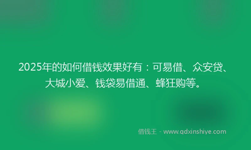 2025年的如何借钱效果好有：可易借、众安贷、大城小爱、钱袋易借通、蜂狂购等。
