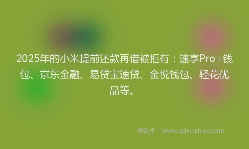 2025年的小米提前还款再借被拒有：速享Pro+钱包、京东金融、易贷宝速贷、金悦钱包、轻花优品等。