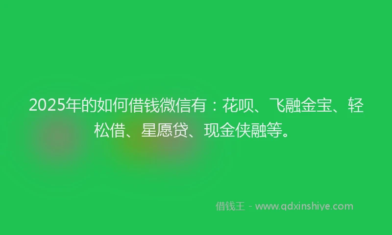 2025年的如何借钱微信有：花呗、飞融金宝、轻松借、星愿贷、现金侠融等。