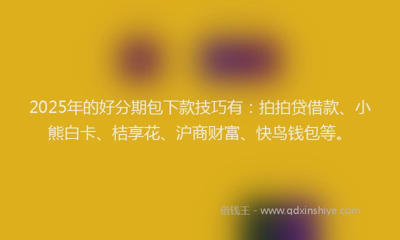 2025年的好分期包下款技巧有：拍拍贷借款、小熊白卡、桔享花、沪商财富、快鸟钱包等。