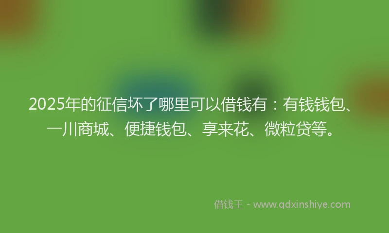 2025年的征信坏了哪里可以借钱有：有钱钱包、一川商城、便捷钱包、享来花、微粒贷等。