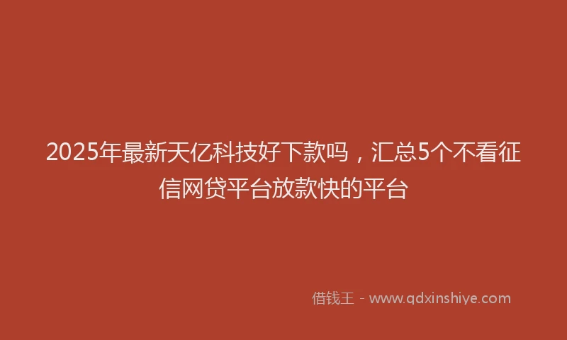 2025年最新天亿科技好下款吗，汇总5个不看征信网贷平台放款快的平台