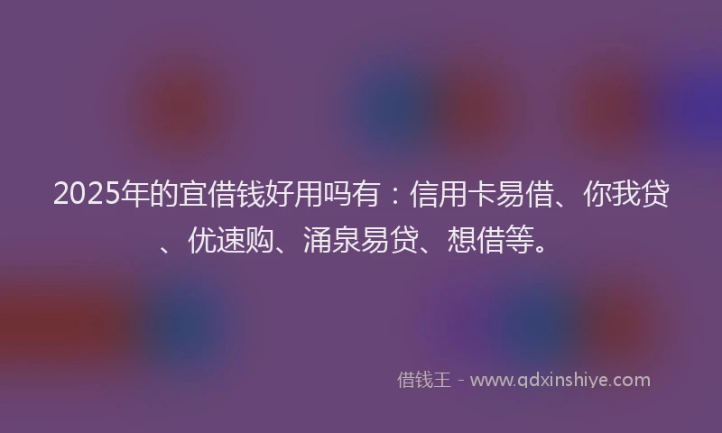 2025年的宜借钱好用吗有：信用卡易借、你我贷、优速购、涌泉易贷、想借等。