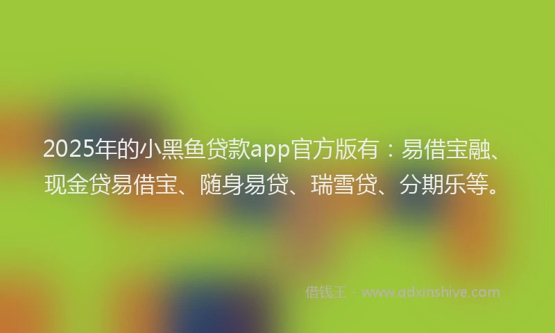 2025年的小黑鱼贷款app官方版有：易借宝融、现金贷易借宝、随身易贷、瑞雪贷、分期乐等。