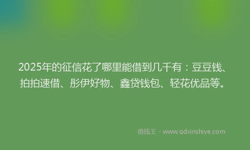 2025年的征信花了哪里能借到几千有：豆豆钱、拍拍速借、彤伊好物、鑫贷钱包、轻花优品等。