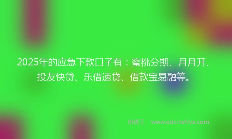 2025年的应急下款口子有：蜜桃分期、月月开、投友快贷、乐借速贷、借款宝易融等。