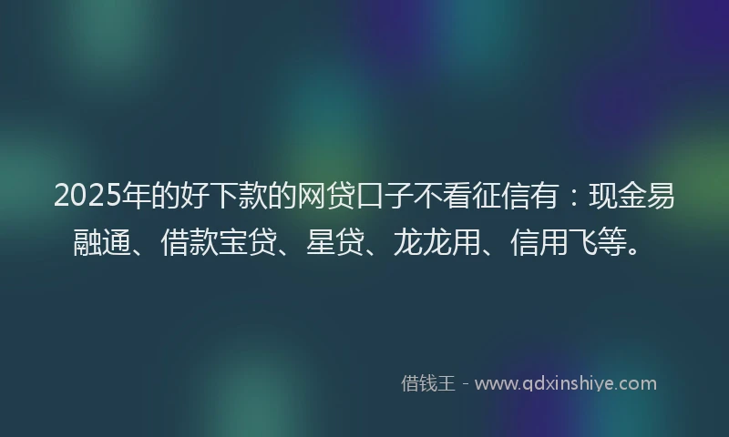 2025年的好下款的网贷口子不看征信有：现金易融通、借款宝贷、星贷、龙龙用、信用飞等。