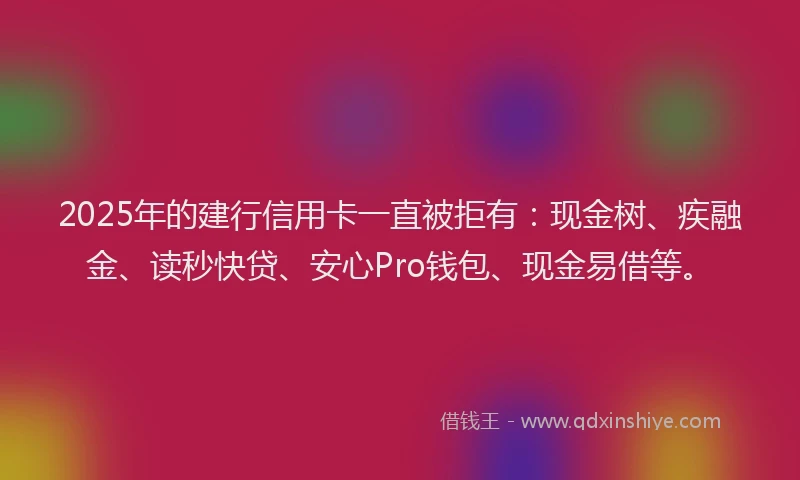 2025年的建行信用卡一直被拒有：现金树、疾融金、读秒快贷、安心Pro钱包、现金易借等。