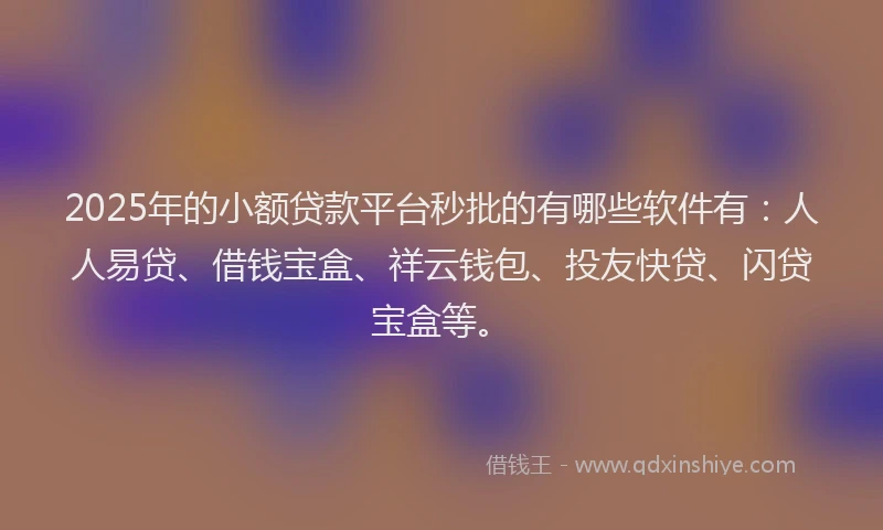2025年的小额贷款平台秒批的有哪些软件有：人人易贷、借钱宝盒、祥云钱包、投友快贷、闪贷宝盒等。