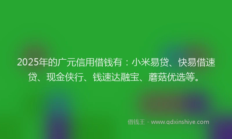2025年的广元信用借钱有：小米易贷、快易借速贷、现金侠行、钱速达融宝、蘑菇优选等。