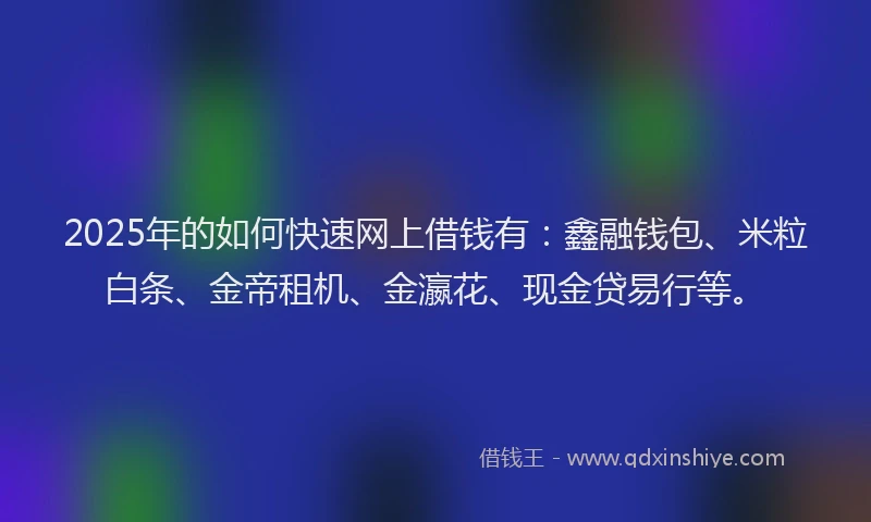 2025年的如何快速网上借钱有：鑫融钱包、米粒白条、金帝租机、金瀛花、现金贷易行等。