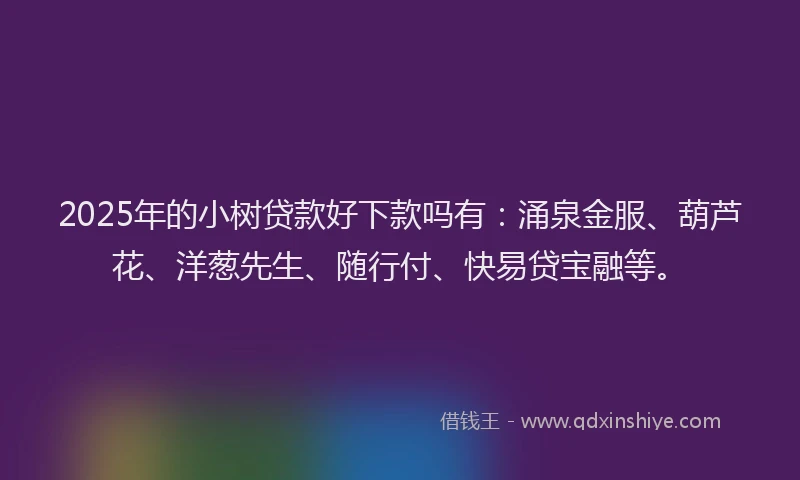2025年的小树贷款好下款吗有：涌泉金服、葫芦花、洋葱先生、随行付、快易贷宝融等。