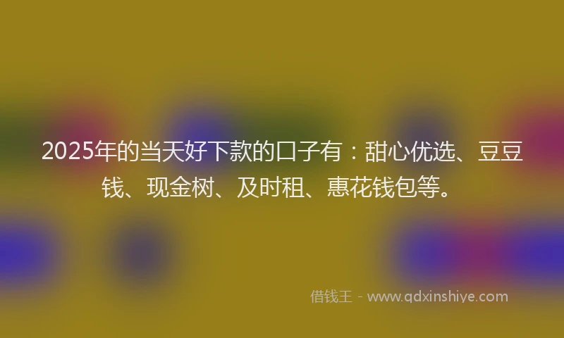 2025年的当天好下款的口子有：甜心优选、豆豆钱、现金树、及时租、惠花钱包等。