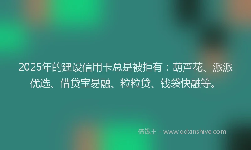 2025年的建设信用卡总是被拒有：葫芦花、派派优选、借贷宝易融、粒粒贷、钱袋快融等。